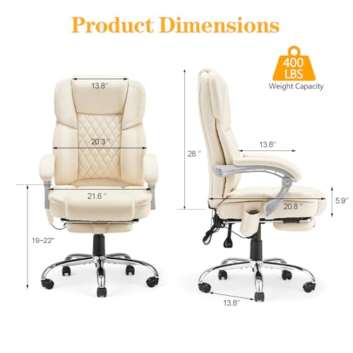 HOMREST Heated Massage Executive Office Chair with Footrest,Cream - color: Cream