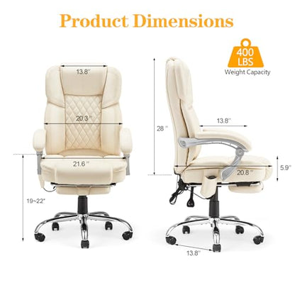 HOMREST Heated Massage Executive Office Chair with Footrest,Cream - color: Cream