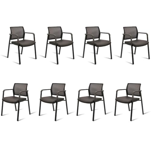 CLATINA Mesh Back Stacking Arm Chairs for Waiting Area, Side Desk Chair with Leather Seat and Ergonomic Lumbar Support for Office School Church Classroom Guest Customer Reception Black 8PK - size: 8 Pack