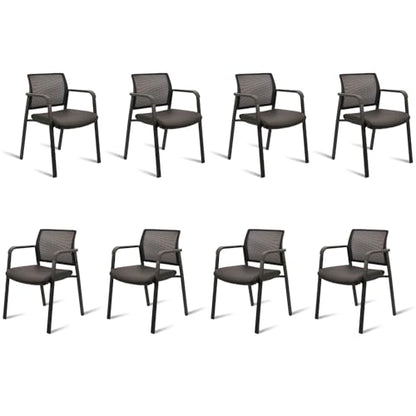 CLATINA Mesh Back Stacking Arm Chairs for Waiting Area, Side Desk Chair with Leather Seat and Ergonomic Lumbar Support for Office School Church Classroom Guest Customer Reception Black 8PK - size: 8 Pack