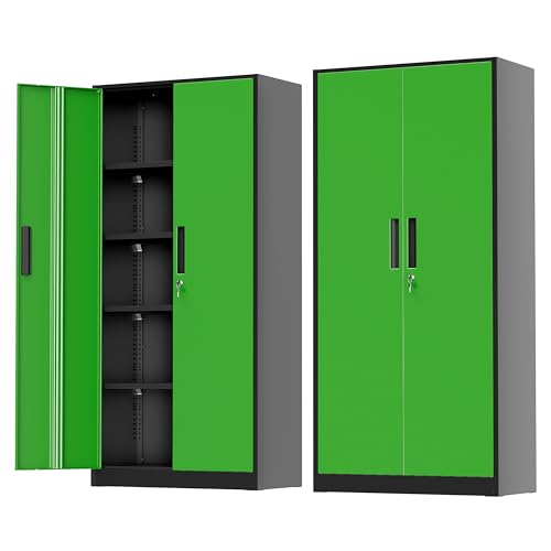 Greenvelly Metal Storage Cabinet with Doors and Shelves, 72" Inch Locking Metal Cabinet,Garage Storage Cabinet for Garage Office School Warehouse (Black Green) - color: Black Green, size: 72 Inch