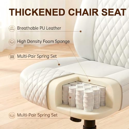 GTPLAYER PU Leather Office Chair, Home Desk Chair with Flip-up Arms, White | Ergonomic Back, Comfy Executive Chair for Home Office Gaming, Flexible Rocking, Heavy Duty Chairs - color: White