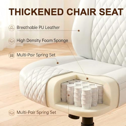 GTPLAYER PU Leather Office Chair, Home Desk Chair with Flip-up Arms, White | Ergonomic Back, Memory Foam Cushion, Comfy Executive Chair for Home Office Gaming, Flexible Rocking, Heavy Duty Chairs - color: White