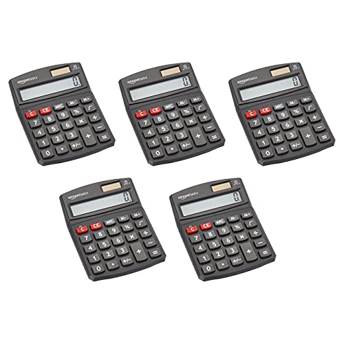 Amazon Basics LCD 8-Digit Desktop Calculator, Portable and Easy to Use, Black, 5-Pack - size: 5