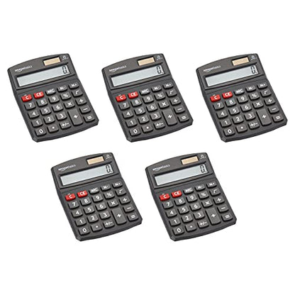 Amazon Basics LCD 8-Digit Desktop Calculator, Portable and Easy to Use, Black, 5-Pack - size: 5