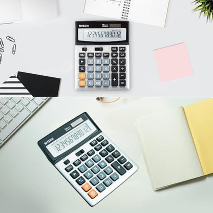 M&G Desk Calculator 12 Digit Extra Large LCD Display Calculators, Dual Solar Power and Battery, Battery Included, Metal Panel Comfort Button Calculator for Office Home - style: Large Metal Panel