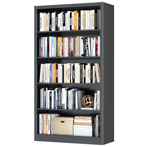 OSEILLC Bookcase,5 Tier Black Bookshelves,55" Tall Free Standing Metal Bookcase with Adjustable Storage Shelves, Wide Bookshelf for Bedroom Living Room Home Office School (Black) - color: Black, size: 55"H*27.5"W