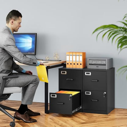 2 Drawer File Cabinet with Lock,Narrow Vertical Filing Cabinet,Under Desk File Cabinets,Black Metal File Cabinets for Home Office,Fit Letter/A4/Legal Size File, Easy Assembly - color: Black, style: 2 Drawer