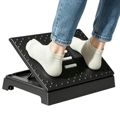 JOYZAN Foldable Foot Rest for Under Desk Footstool with Massage Roller | 6 Heights Adjustable Chair Footrest for Leg Rests Ergonomic Foots Stool for Office, Home, Black - color: Black