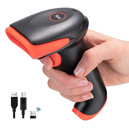 Tera Barcode Scanner 2D Wireless Handheld: BT 2.4G USB, HW0002-O, Orange | 640*480 CMOS, 1D 2D QR Screen Paper Codes, 2200mAh, Custom Symbologies, Vibrating Alert, Warehouse Logistics Retail Store - color: 2D no stand