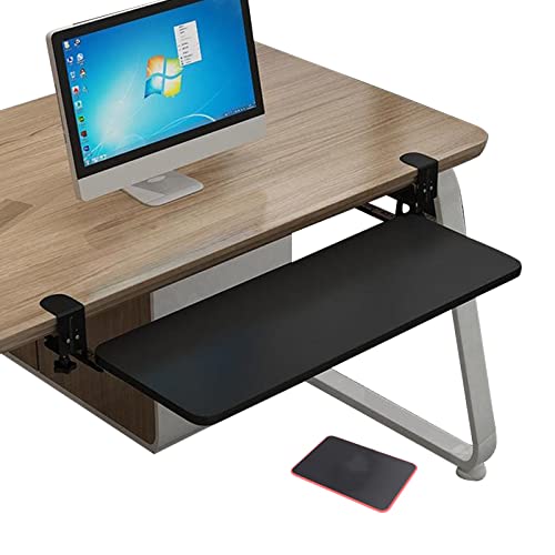 V3VOGUE Wooden Keyboard Tray Under Desk Push-Pull Keyboard Drawers Computer Keyboard Stand - Height Adjustable - Clamp-On - Keyboard and Mouses Storage Shelves, with Mouses Pads - color: Black, size: 650*250 mm (26*10 Inch)