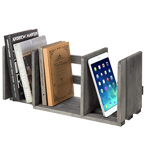 MyGift Barnwood Gray Wood Desktop Bookshelf Organizer, Expandable Adjustable Display Shelf Book Rack - color: Barnwood Gray