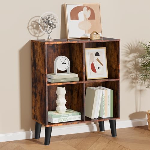 4 Cube Storage Organizer with Legs, 2 Tier Cube Low Bookcase Freestanding Storage Display Organizer for Home Office, Four-Cubes Open Shelf Bookshelf (Retro Brown, 4 Cube) - color: Retro Brown, size: 4 Cube