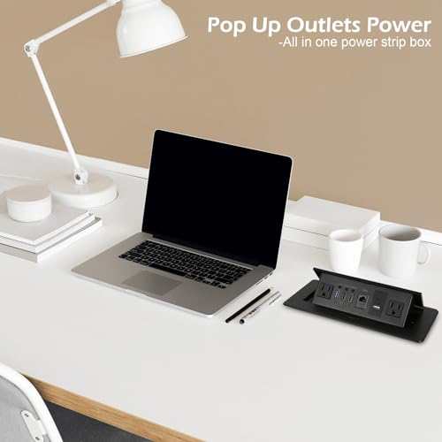 Table Pop Up Outlet, Desktop Pop Up Socket Center Countertop Socket Multimedia Strip Socket Connection Box Countertop with USB 3.0/2×AC/2×HDMI/USB-A/USB-C/LAN for Conference Desk Office (Black-3) - style: Black-3
