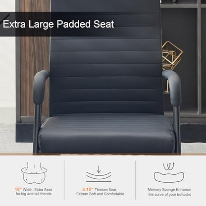 Okeysen Office Guest Chairs Set of 2, Modern Leather Reception Chairs with Mid Back & Sled Base, No-Wheel Desk Chairs for Waiting Room & Conference Room - color: Black Leather/Black Frame, size: Set of 2