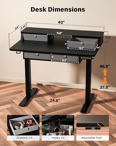 FiCiHi 40x24 Inch Electric Standing Desk, 4 Drawers, Adjustable Height Desk - color: Classical Black, size: 40"x24" (4 Drawers)
