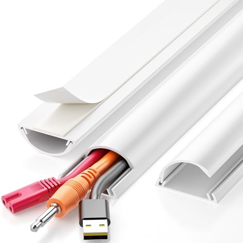 Delamu 42.5in Adhesive Cord Hider Wall, Mounted TV Cord Cover Kit, Multiple Cable Raceways for Wall Corner, Wire Cover Hiders for 2-3 Cables, 1.57" W X 0.59" H, White - color: White, size: 42.5in L X 1.57in W X 0.59in H