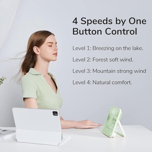 JISULIFE Desk Fan Battery Rechargeable, 180°Foldable Portable Personal Fan - color: Green, size: 4500mAh