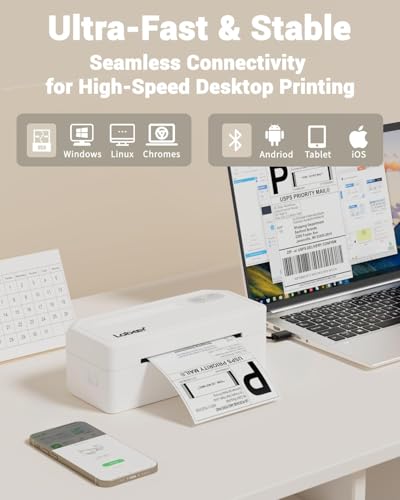 Labeer Bluetooth Thermal Shipping Label Printer, Wireless 4x6 Printer White - color: White