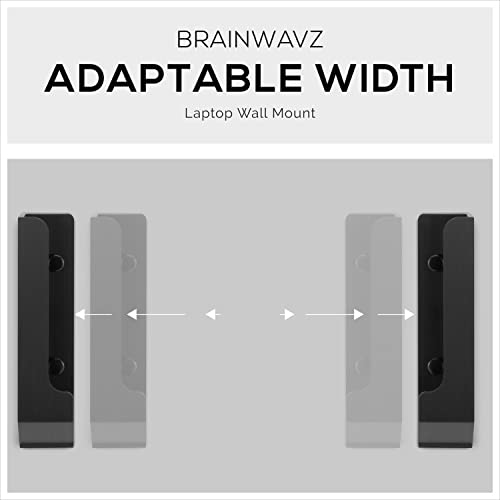 BRAINWAVZ Wall Mount Laptop Holder with Adhesive & Screw in, 1.2" / 31mm, for Macbooks, Surface, Keyboards, Switch, Tablets & More - color: black