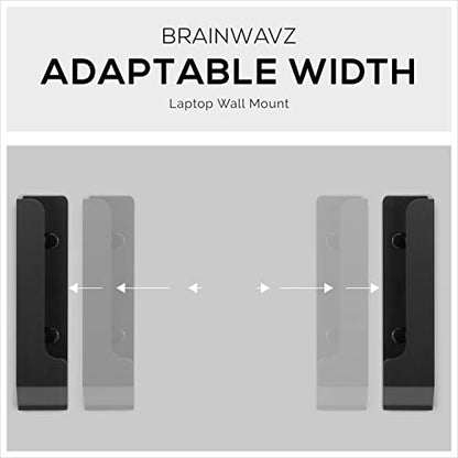 BRAINWAVZ Wall Mount Laptop Holder with Adhesive & Screw in, 1.2" / 31mm, for Macbooks, Surface, Keyboards, Switch, Tablets & More - color: black