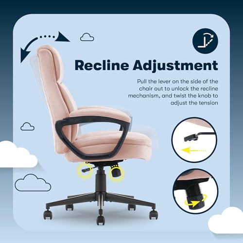 Serta Executive Office Chair with Lumbar Support, Fixed Arms Leather Chair - color: Pink Velvet Fabric