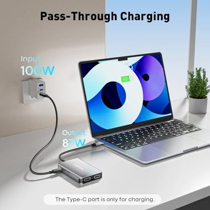 UANTIN 6-in-1 USB C Hub, Type C to Dual HDMI Adapter 4K@60Hz