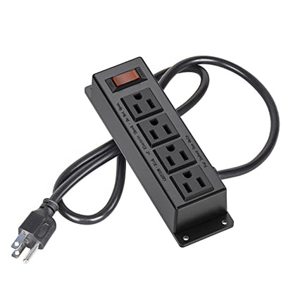 Wall Mount Power Outlet Strip, 4 Outlet Mountable Power Strip with Switch, 3ft Cord Under Desk Power Strip for Office/Industrial/Home, Flat Plug, Black | with Switch, Under Desk Power Strip for Office/Industrial/Home, Flat Plug, Black