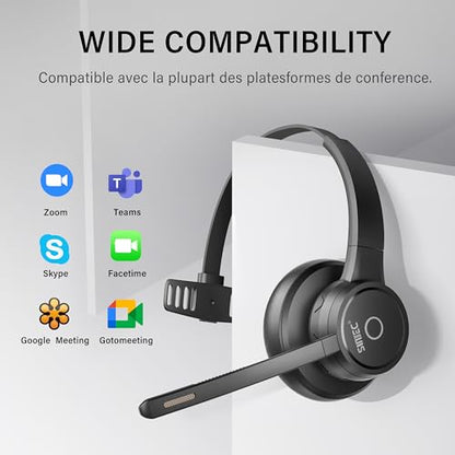 Bluetooth Headset with Noise Cancelling Microphone Dongle for PC Work, Mute