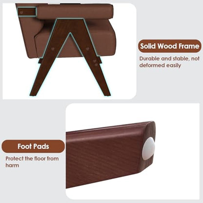 JIASTING Mid Century Modern Accent Chair Set of 2, Brown Leather Armchair | JIASTING, Small, Comfy, Wood Arms, Living Room Bedroom, Office - color: Brown