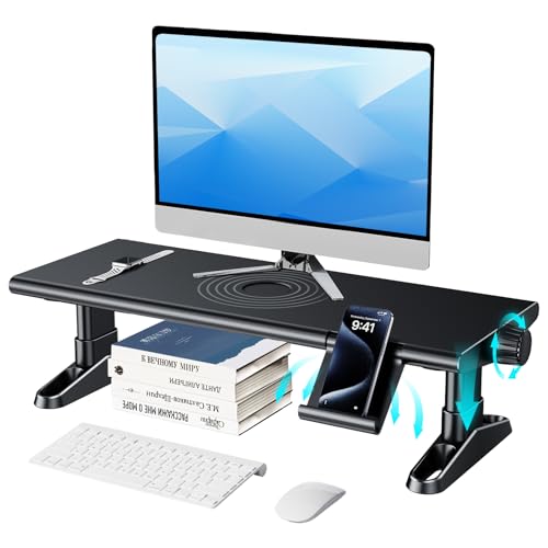 Computer Monitor Stand Riser for Desk,4.4-5.7 Inches Freely Height Adjustable with Cellphone Holder,Multi-Purpose Desktop Organizer Monitor Stands Riser for Computer,Laptop,Printer,TV (BLack) - color: Black, size: Standard