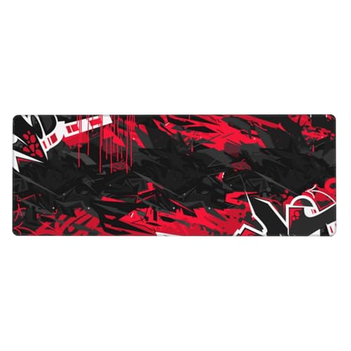 Gaming Mouse Pad, with Stitched Edges, Dark Black Urban Street Art Graffiti Mouse Mat, Extended XL Mousepad with Anti-Slip Base, Cool Large Mouse Pad for Desk, 31.5 x 11.8 in - color: Dark Black Urban Street Art Graffiti