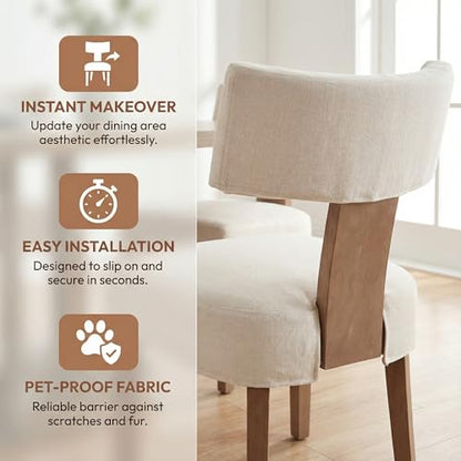 HNY Mid Century Modern Dining Chairs Set of 2 with Seat Covers, Farmhouse Linen Fabric Upholstered Accent Chairs Curved Backrest Kitchen Chairs, with Hardwood Frame, Beige - color: Beige Cover