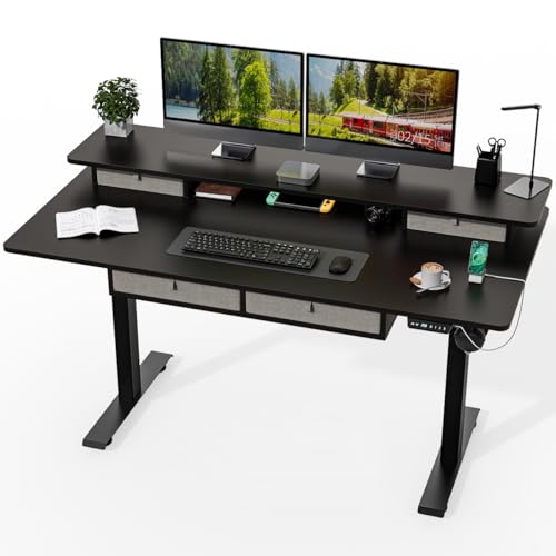 Kingant Electric Standing Desk with 4 Drawers, Height Adjustable 63"x 30" - color: Black, size: 63" x 30"
