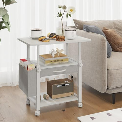 YAOHUOO 22"x15" Large Printer Stand with Drawer, 3-Tier Rolling Table Cart - color: White, size: 3-Tier