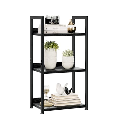 NUMENN Narrow Bookshelf, 3 Tier Freestanding Shelving Unit, Black | Small Book Shelf for Small Spaces, Metal Frame & Wood Shelves, Falling Prevention Baffle, Bookcase for Bedroom&Home Office - color: Black, size: 3 Tier(Narrow)