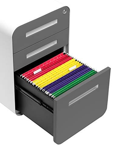 Laura Davidson Furniture Stockpile 3 Drawer File Cabinet with Lock - Under Office Desk Metal Filing Cabinet, Legal/Letter File Folders, Wheels and Stationary Feet, Pre-Assembled, Dark Grey Faceplate - color: Dark Grey Faceplate