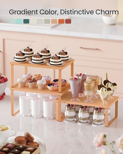SONGMICS Cabinet Organizer Shelf, Set of 3 Spice Rack, Kitchen Storage | Kitchen Storage, Spice Rack, Expandable, Apricot, BYSTRO Collection UKCS220Y01 - color: Apricot