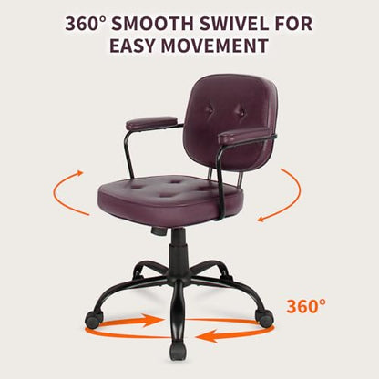 Compact Desk Chair with Arms & Wheels 360° Swivel Adjustable Vanity Chair Small Rolling Task Chair for Home Office, Bedroom, Study, Dressing Table - color: Brown-1