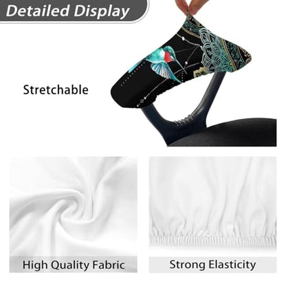 Hummingbird Print Computer Chair Armrest Covers, Boho Pattern Print Office Chair Slipcovers Set of 2, Removable Soft Armrest Covers Protector - color: Black and Blue - Hummingbird Boho Pattern