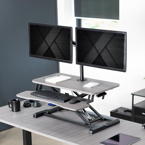 VIVO Gray 32 in Standing Desk Converter with Monitor Stand, DESK-V000K-M2G - color: Grey, size: 32"