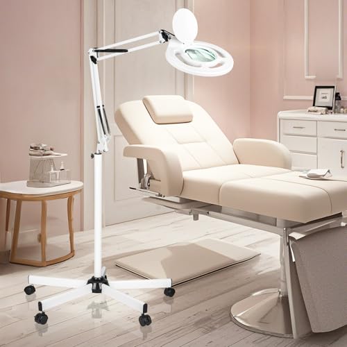 HITTI 2200 Lumens 12X Magnifier Esthetician Light, 5 Wheel Rolling Base - color: White
