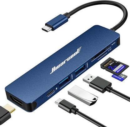 Hiearcool USB C Hub, 7-in-1 USB C Dongle for MacBook, HDMI, PD, Navy Blue - color: Navy Blue