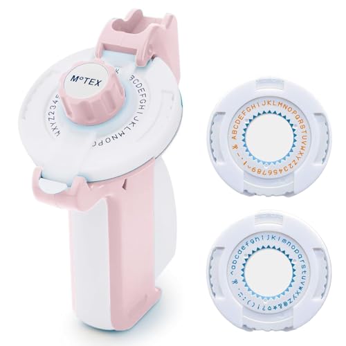 Motex Embossing Label Maker, Labeling Tool, Old School Label Maker, for Manual Label Embossing- E-202, (2 Wheels &1 Refill Tape Included, Ready to use) (Light Pink) - color: Light Pink