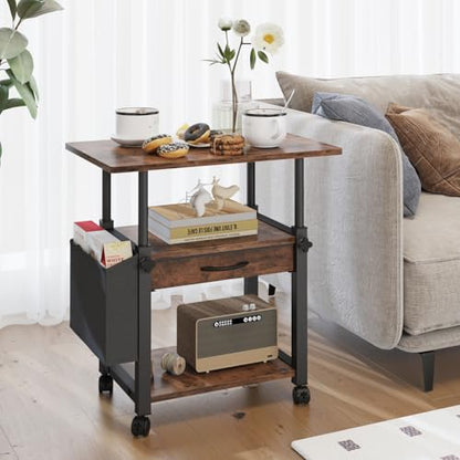 YAOHUOO 22"x15" Large Printer Stand with Drawer, 3-Tier Rolling Table Cart - color: Rustic Brown, size: 3-Tier