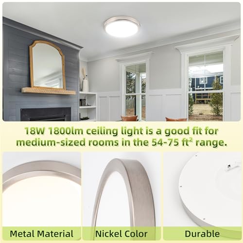 hykolity 9 Inch Selectable CCT LED Round Flat Panel Light,1800LM,2 Pack | 18W 3000K/4000K/5000K, Edge-Lit Flush Mount Ceiling Light Fixture for Kitchen, Bedroom, Laundry and Closet Room,Brush Nickel - color: Brush Nickel, size: 9 inch