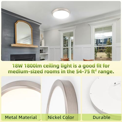 hykolity 9 Inch Selectable CCT LED Round Flat Panel Light,1800LM,2 Pack | 18W 3000K/4000K/5000K, Edge-Lit Flush Mount Ceiling Light Fixture for Kitchen, Bedroom, Laundry and Closet Room,Brush Nickel - color: Brush Nickel, size: 9 inch