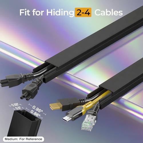 113.4in Cord Hider Kit, Cord Covers for 2-4 Wires on Wall, Self-Adhesive Cable Hider Wire Covers for Cords on Wall, Easy Set-up Cord Hider for Walls Mount Tv, Cable Cover Raceway, W0.95 H0.55in, Black - color: Black, size: 113.4in L x 0.95in W x 0.55in H
