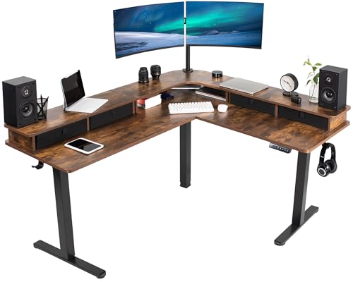 VIVO Corner Standing Desk - color: Vintage Brown Top / Black Frame, size: 63" x 55"