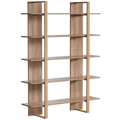 Tribesigns 5-Tier 47 Inches Wide Book Shelf Bookcase, Boho Open Bookshelves Etagere Display Office Shelving Unit, for Living Room, Office & Bedroom, Metal & Wood, Retro Brown (1)